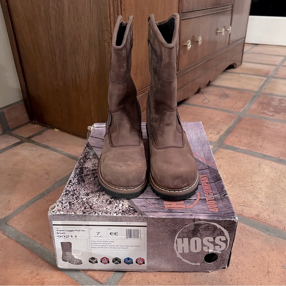 NEW Hoss Boot Company Aspen Logger Pull On Brown Boots - Size 7 EE - Picture 5 of 9